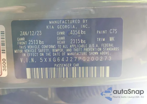 2023 Kia K5 Gt Line z USA, uszkodzony, nr VIN 5XXG64J27PG200273